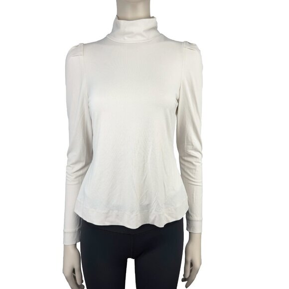 IRIS SETLAKWE Designer Cream Turtleneck Fronced Shoulders Minimalist Top sz S - Picture 1 of 6